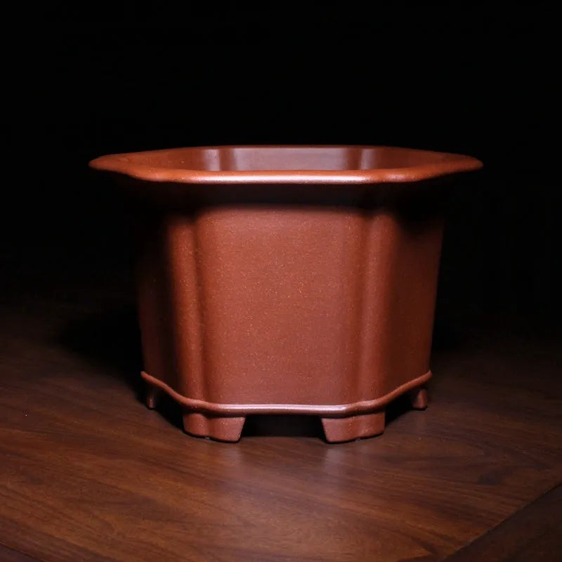 Floating mouth six square fine Zisha ceramic flowerpot in Descending Slope Mud blue colour