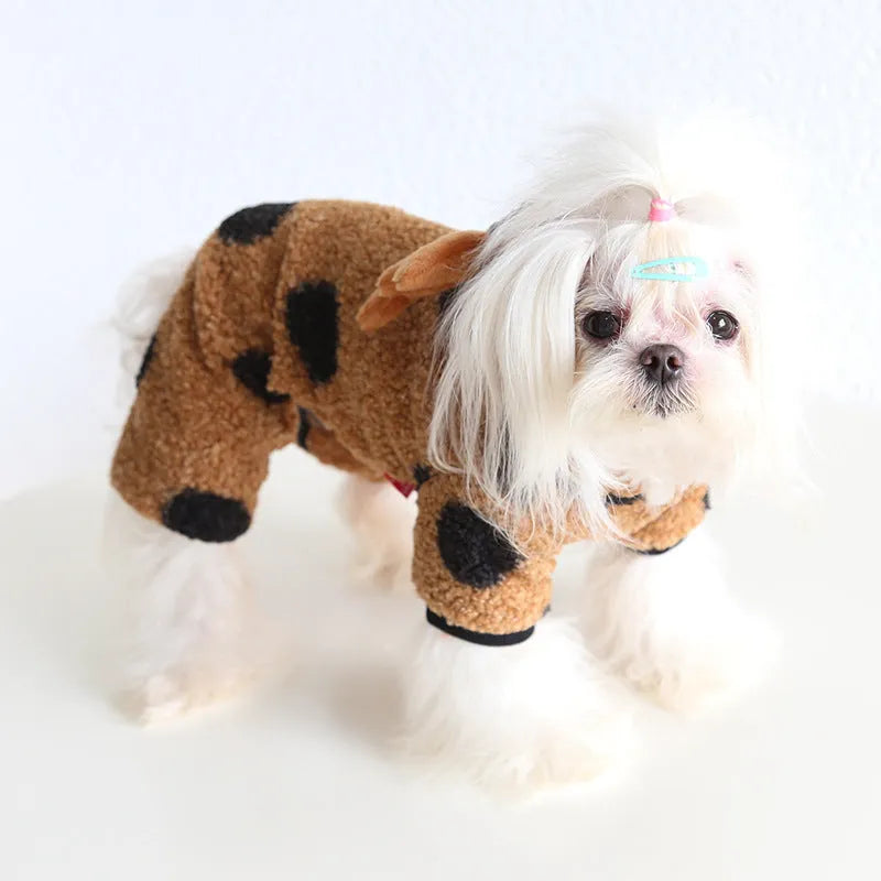 Polka dot elk pattern pet clothes for dogs and cats in skirt and four-leg styles