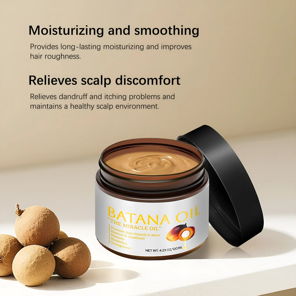 Batana Hair Mask jar with herbal fragrance for frizzy hair treatment, 120ML net content