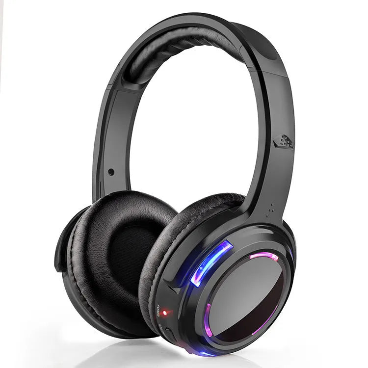 Black wireless silent disco headphones with over-ear design and a 3m cable.