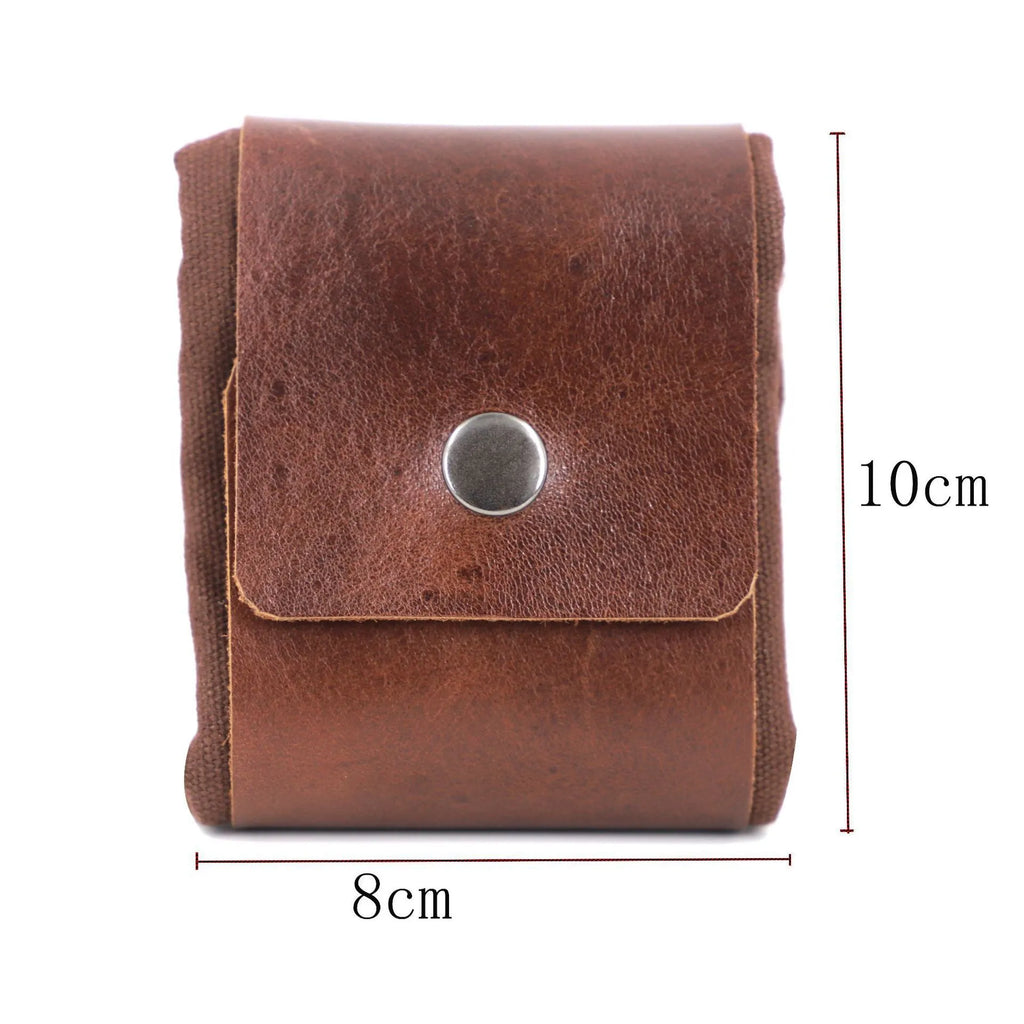 Collapsible leather and canvas foraging bag 22x21cm for mushroom and fruit picking