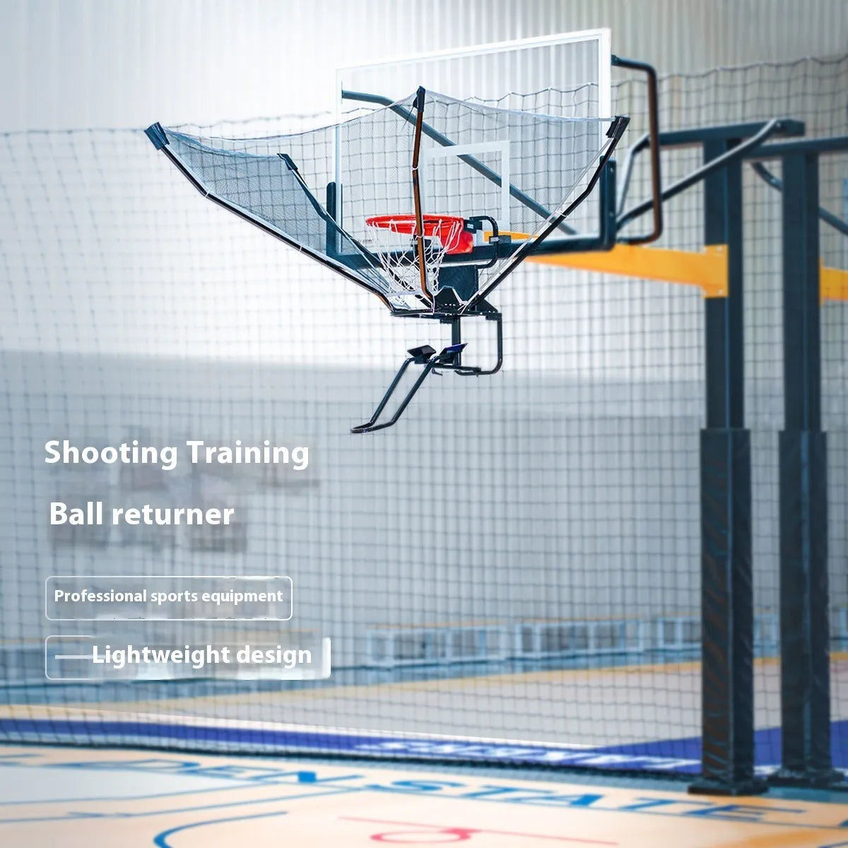 Portable automatic basketball training ball return unit with cowhide leather and iron frame.