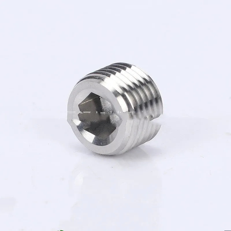 Stainless steel hexagon bulkhead pipe plug with external wrench flats for 3/8 inch series.