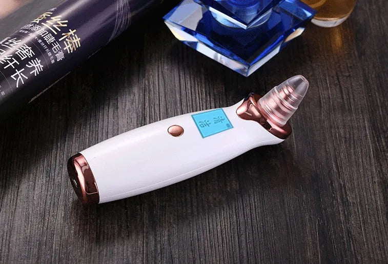 Blackhead instrument pore cleaner in ivory white with display, 53KPa suction, USB rechargeable