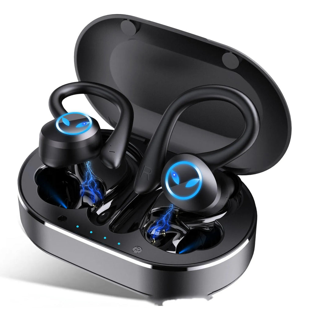 True wireless in-ear sports stereo gaming headset with Bluetooth 5.0, hanging-ear design, bilateral stereo, available in Angel Eyes and Perfect Circle