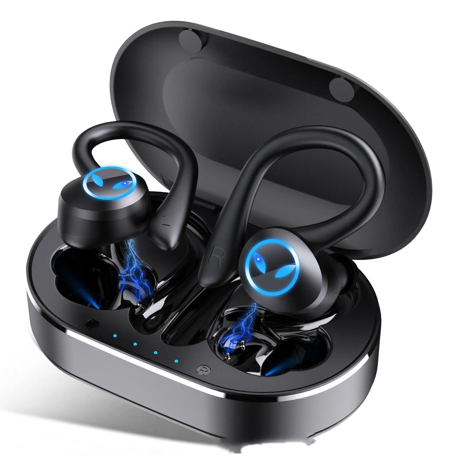 True wireless in-ear sports stereo gaming headset with Bluetooth 5.0, hanging-ear design, bilateral stereo, available in Angel Eyes and Perfect Circle
