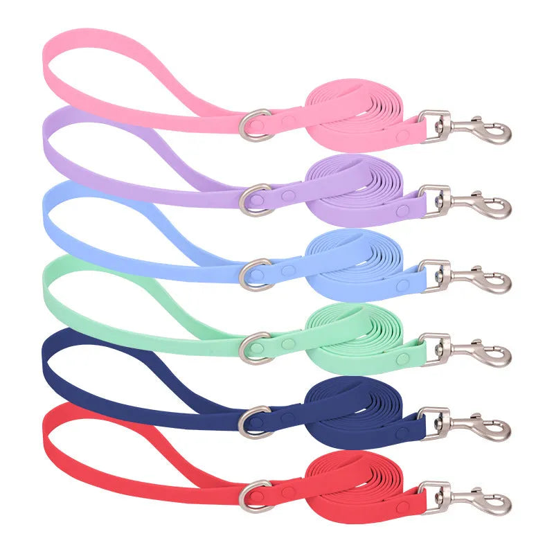 Macaron colour silicone waterproof pet leash in green, light blue, pink, purple, red, navy blue on white background