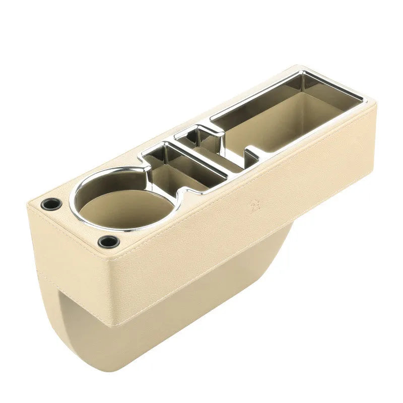 Car seat gap storage box in leather and plastic, filled gap organiser, available in black brown or apricot