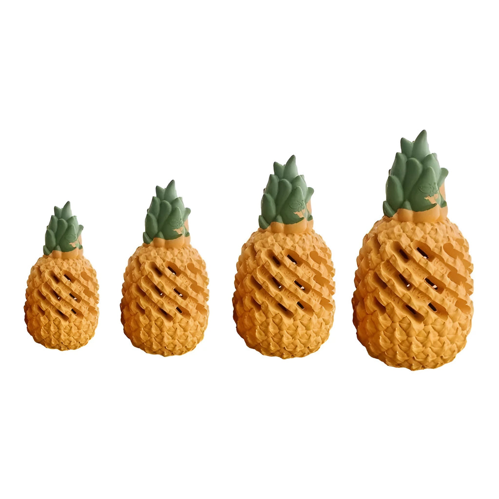 Yellow pet food leaking ball in pineapple shape made of non-toxic rubber, a dog chew toy treat dispenser