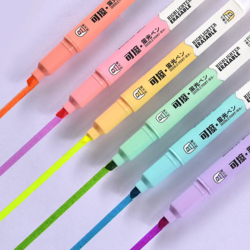 Hand-held counter with six fluorescent marker pens in plastic shell with double-ended tips