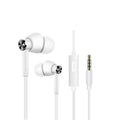 Black and white in-ear earphones with 3.5mm jack for computers and mobile phones