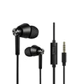 Black and white in-ear earphones with subwoofer for computers and mobile phones.