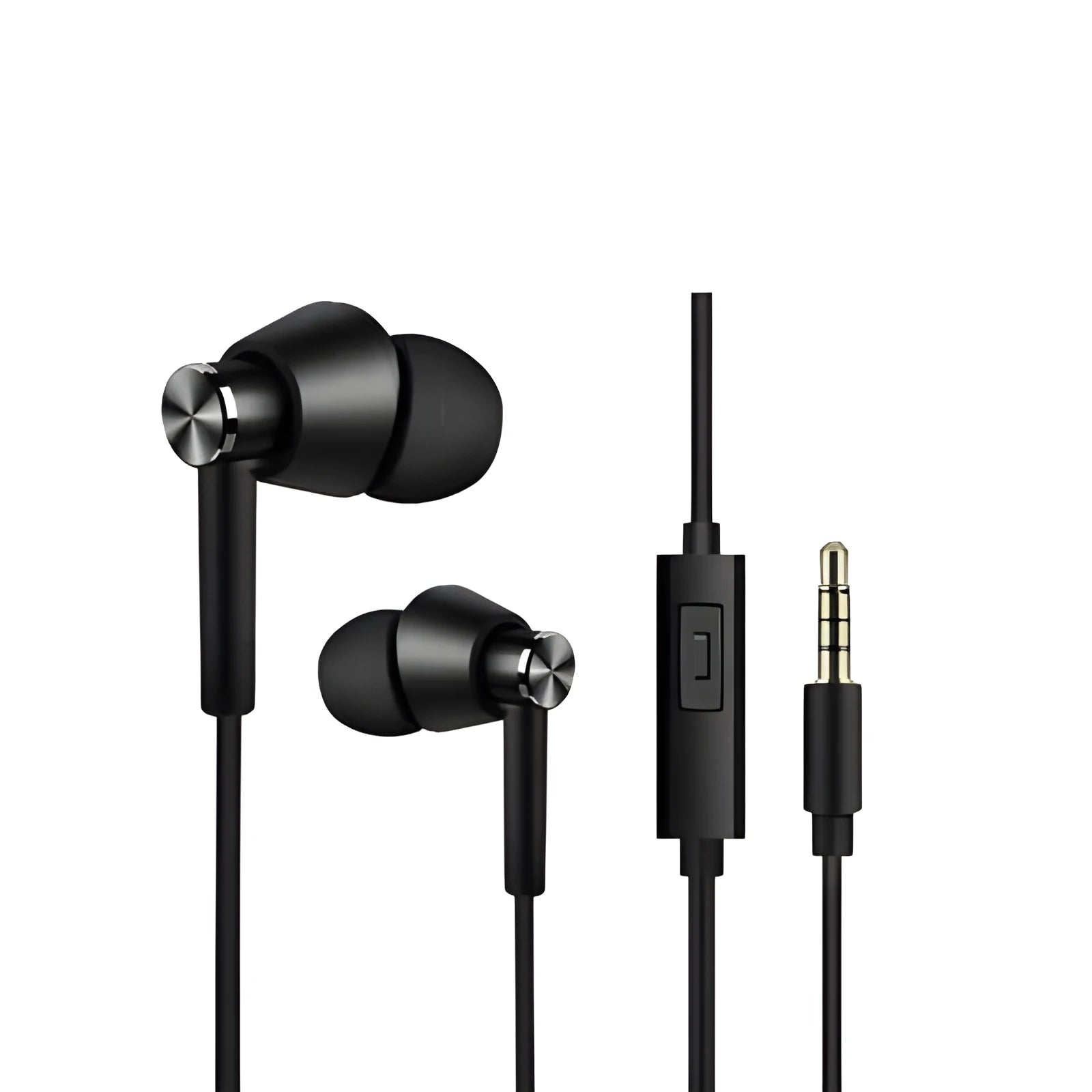 Black and white in-ear earphones with subwoofer for computers and mobile phones.