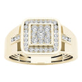 Gold plated men's alloy geometric ring on a light background