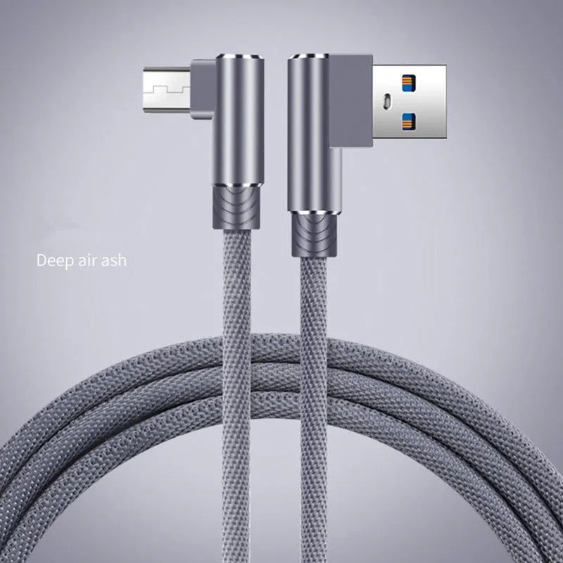 Double elbow fast charging data cable in black, USB interface, 1m length, for mobile gaming and charging