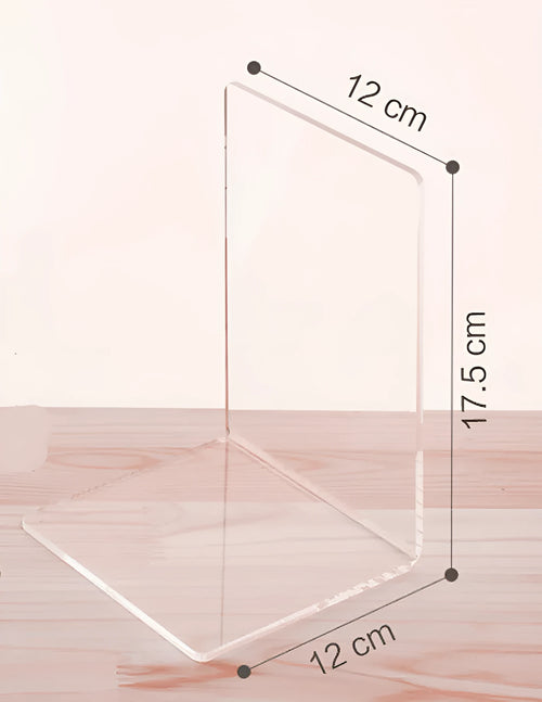Transparent acrylic bookshelf displaying two books with smooth edges and clear plexiglass construction