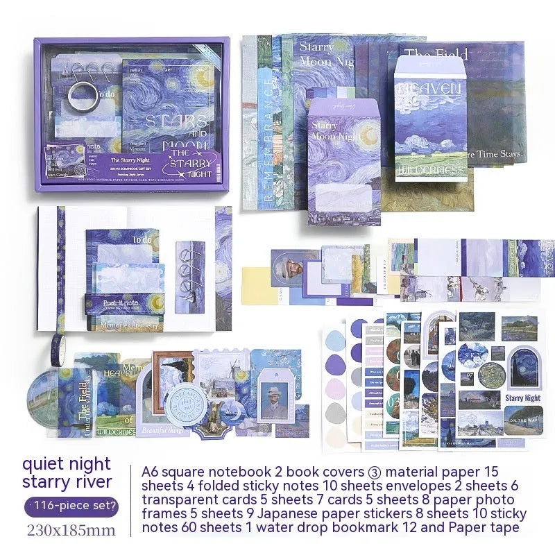A6 grid notebook creative journal gift box with bookclothes, material paper, cards, and decorative accessories