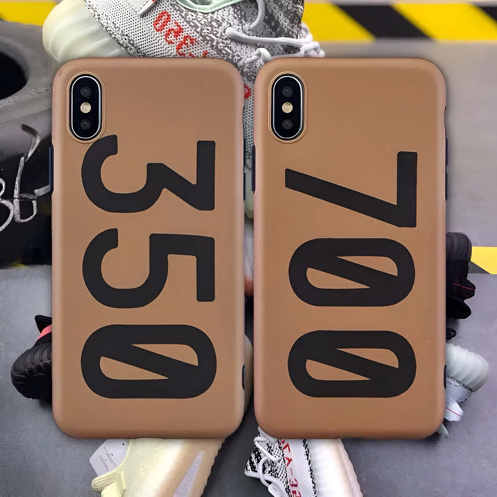 Number 350 brown cover phone case for iPhone with port cutouts and stitched edges