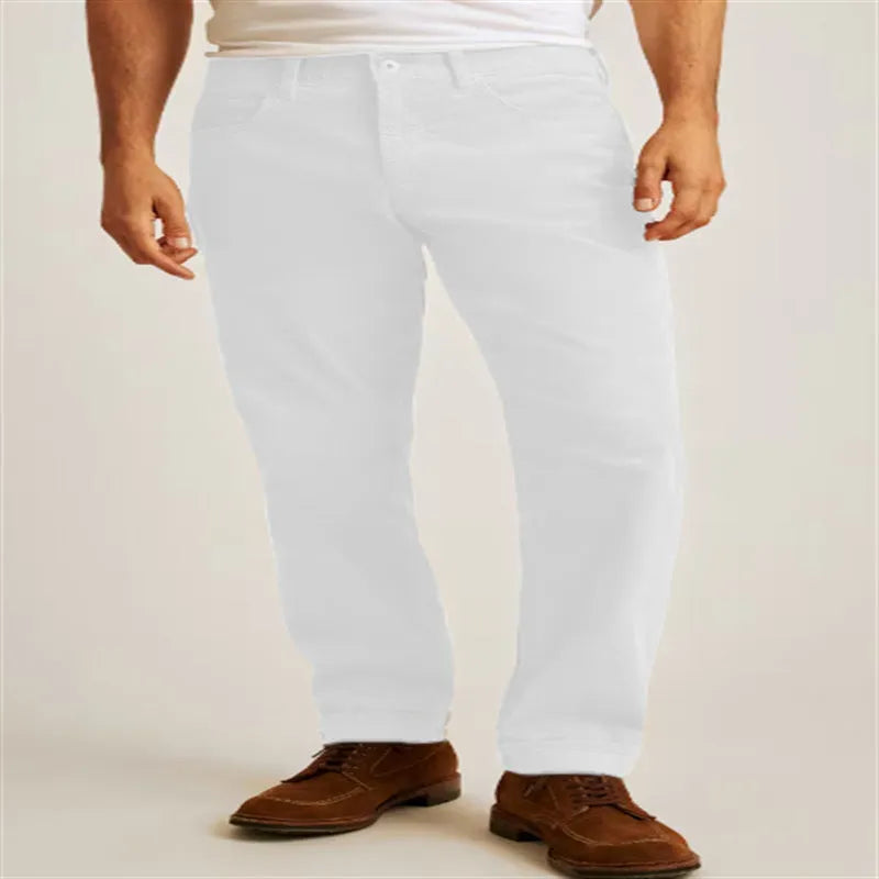 Solid colour corduroy trousers in loose straight-leg style with mid-waist and zip closure