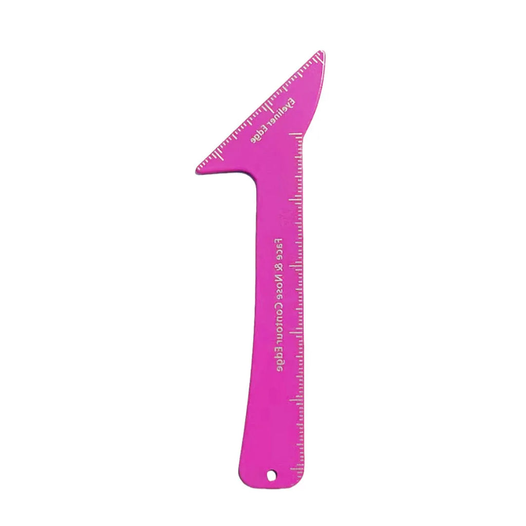Reusable 3-in-1 plastic makeup stencil for eyeliner wings, eyebrow shaping, and nose contouring on a table.
