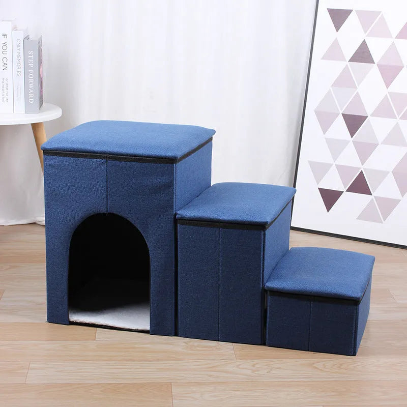 Foldable cloth pet ladder step for dogs and cats, 72 x 33 x 41 cm, in grey, navy blue, or khaki
