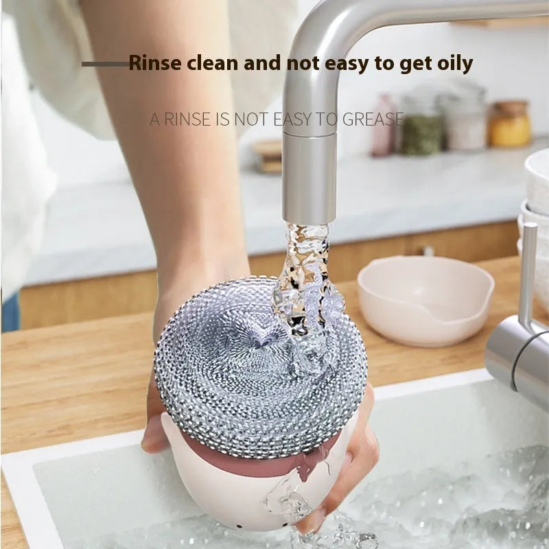 Automatic liquid filling dishwashing brush shaped like a chicken, in Bean Red, with ergonomic handle and wall mount