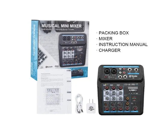 M4 or M6 model small audio mixer with PVC housing for live broadcast and KTV use.