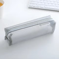 Transparent nylon mesh pencil case in square shape 20.5x6x6.5cm, black zipper closure, large capacity storage