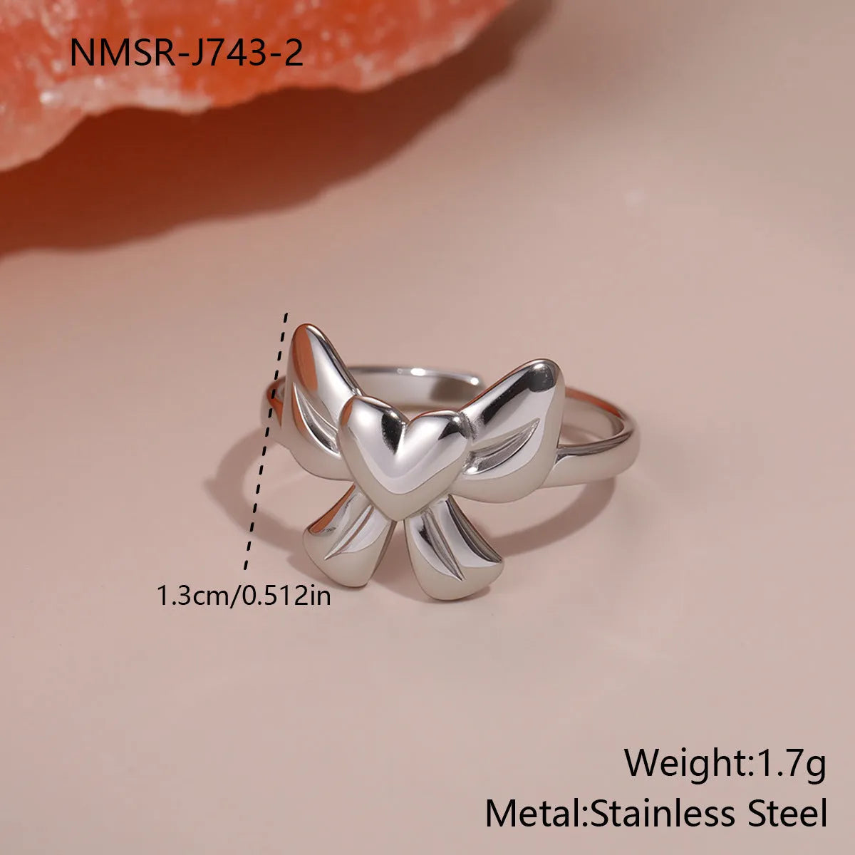 Heart-shaped titanium steel open ring for women in electroplated stainless steel, average size, one pair