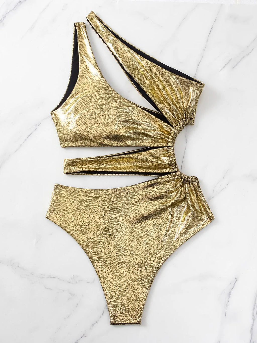 Gold backless one-piece women's swimsuit with high elasticity and spandex lining