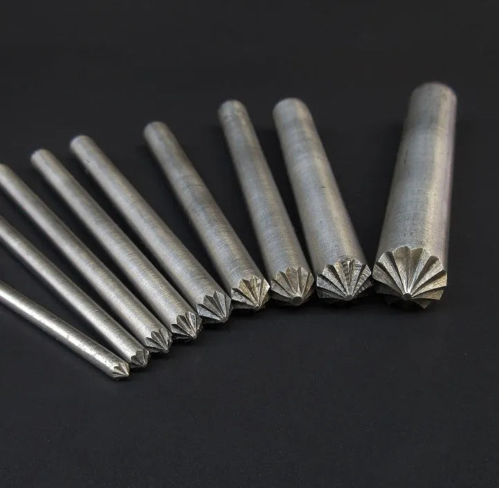 Silver leather punch tool with steel handle, 100mm full length, 10mm blade width, for leather production and DIY leathercraft