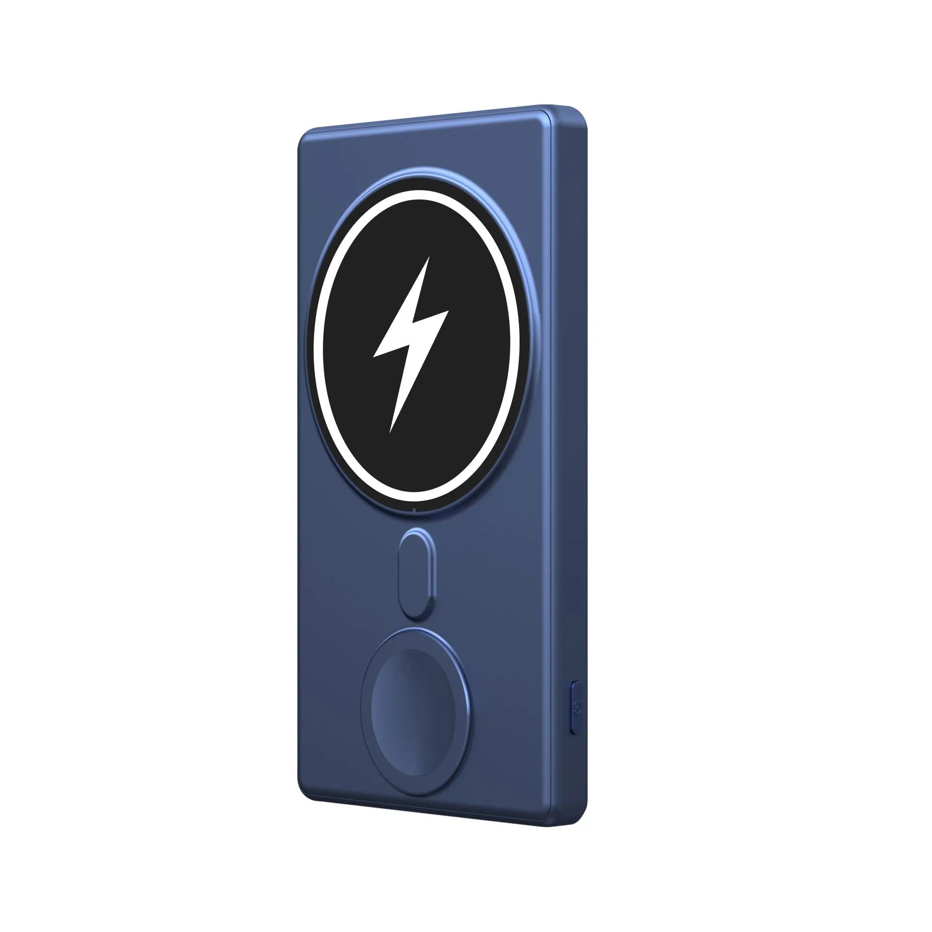 Black three-in-one magnetic wireless charging power bank showing USB port and charging surface.