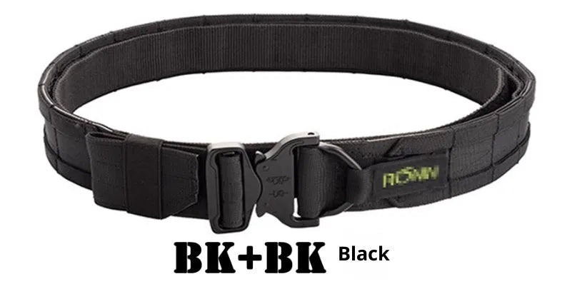 MOLLE system tactical buckle belt 4cm or more wide in Black, Camo, Coyote Brown, Ranger Green, or Grey, sizes L M S XL