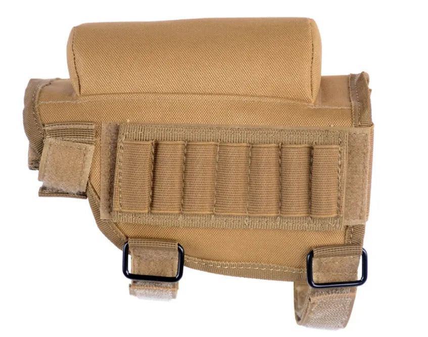 Adjustable rifle buttstock cheek rest pad with ammo holder in 600D Oxford cloth, Army Green, Black, or Khaki