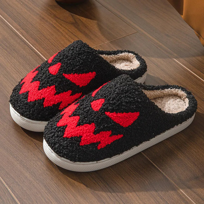 Halloween couple slippers with embroidered ghost face design in suede upper and PVC sole