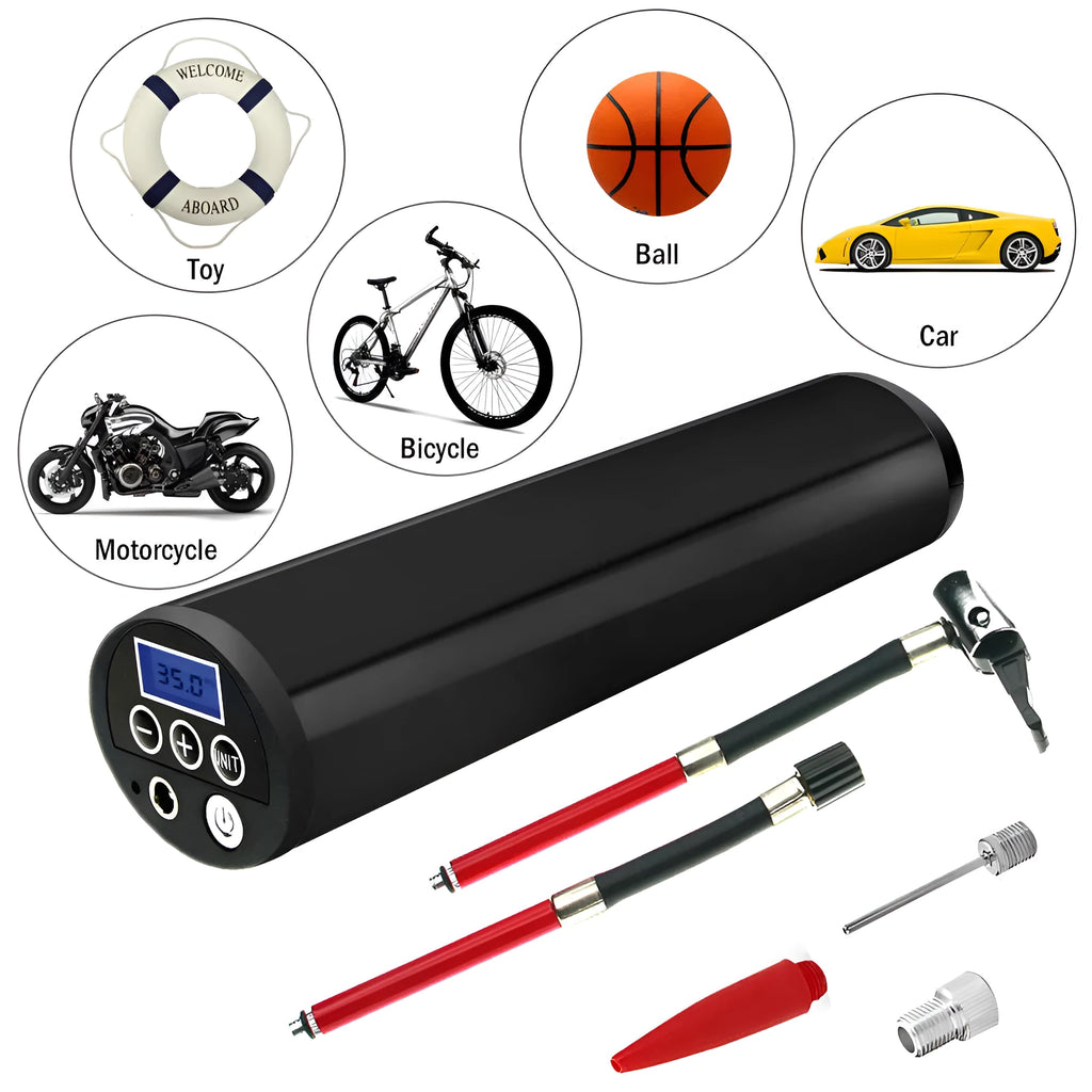 Intelligent digital display inflatable pump cylinder stainless steel housing 150PSI 12V car charger black