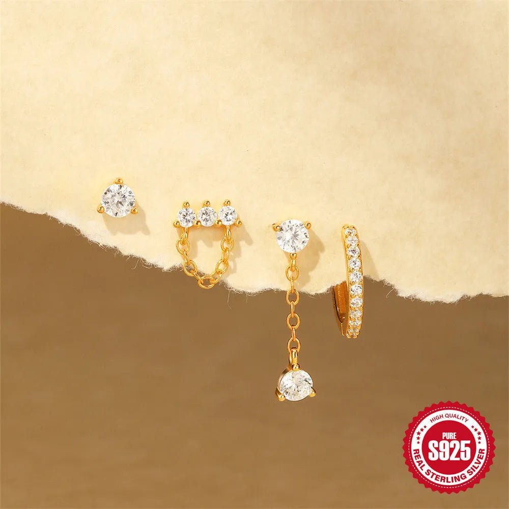 S925 sterling silver geometric clover petal earrings with electroplated gold finish options