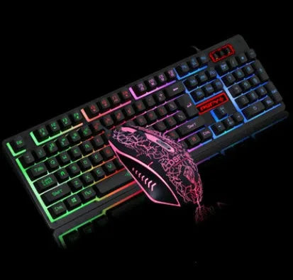 Wired USB keyboard and mouse set for desktop computers with mechanical feel keys and adjustable 2400 DPI mouse