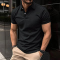Men's solid colour short sleeve polo shirt with button lapel collar in a cotton-nylon blend fabric