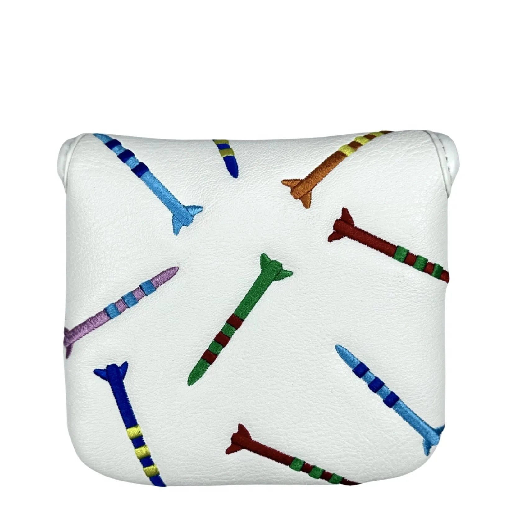 Square golf putter protective sleeve with rocket pattern in black PU leather