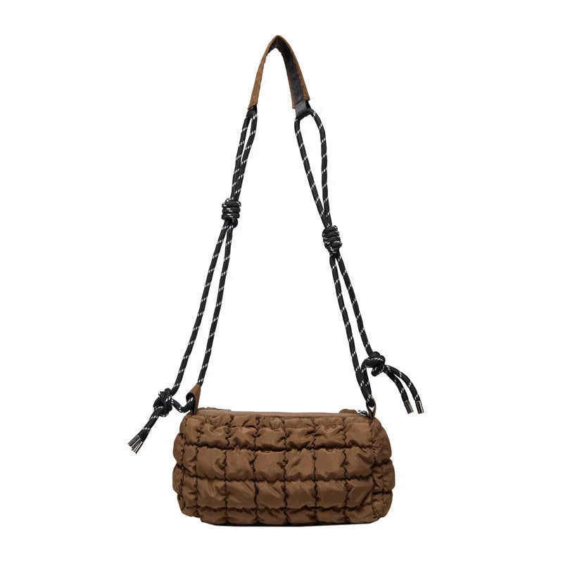Women's lightweight nylon messenger bag in pillow shape with rhombus pattern and single shoulder strap