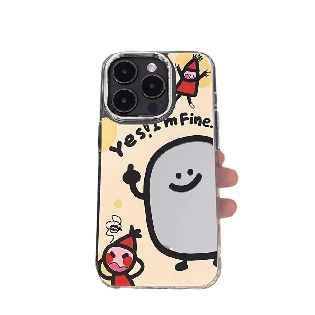 Potato chip cartoon mirror phone case for Apple iPhone with electroplated ring and drop-resistant PC material