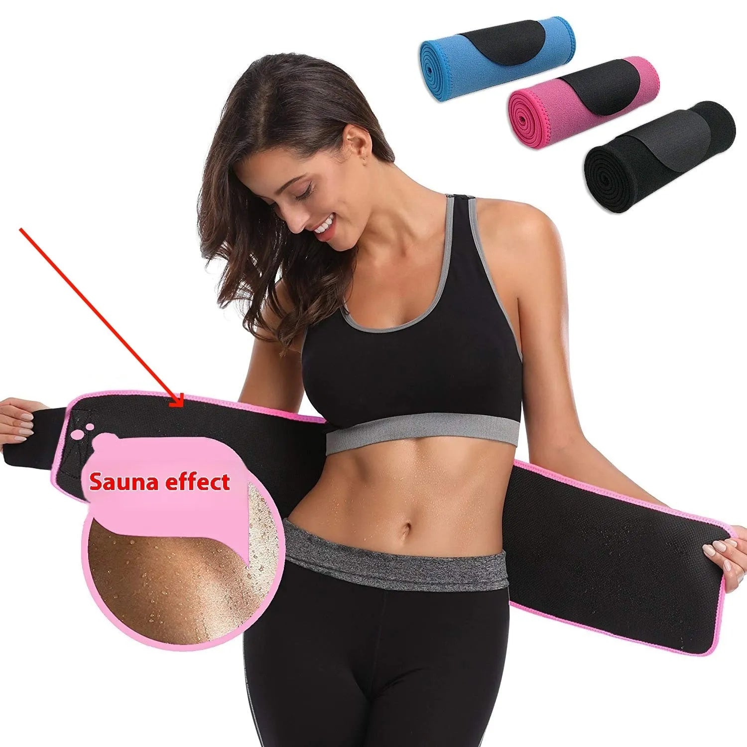 Black neoprene lumbar support belt for fitness and sport waist protection.
