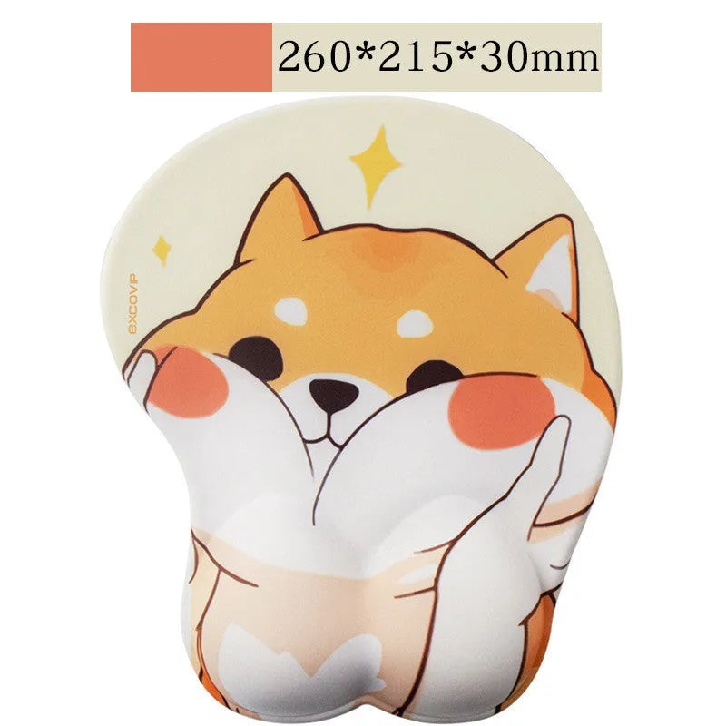 Corgi anime wrist support mouse pad, 295x200x25mm, single-sided rubber, non-slip base, six styles