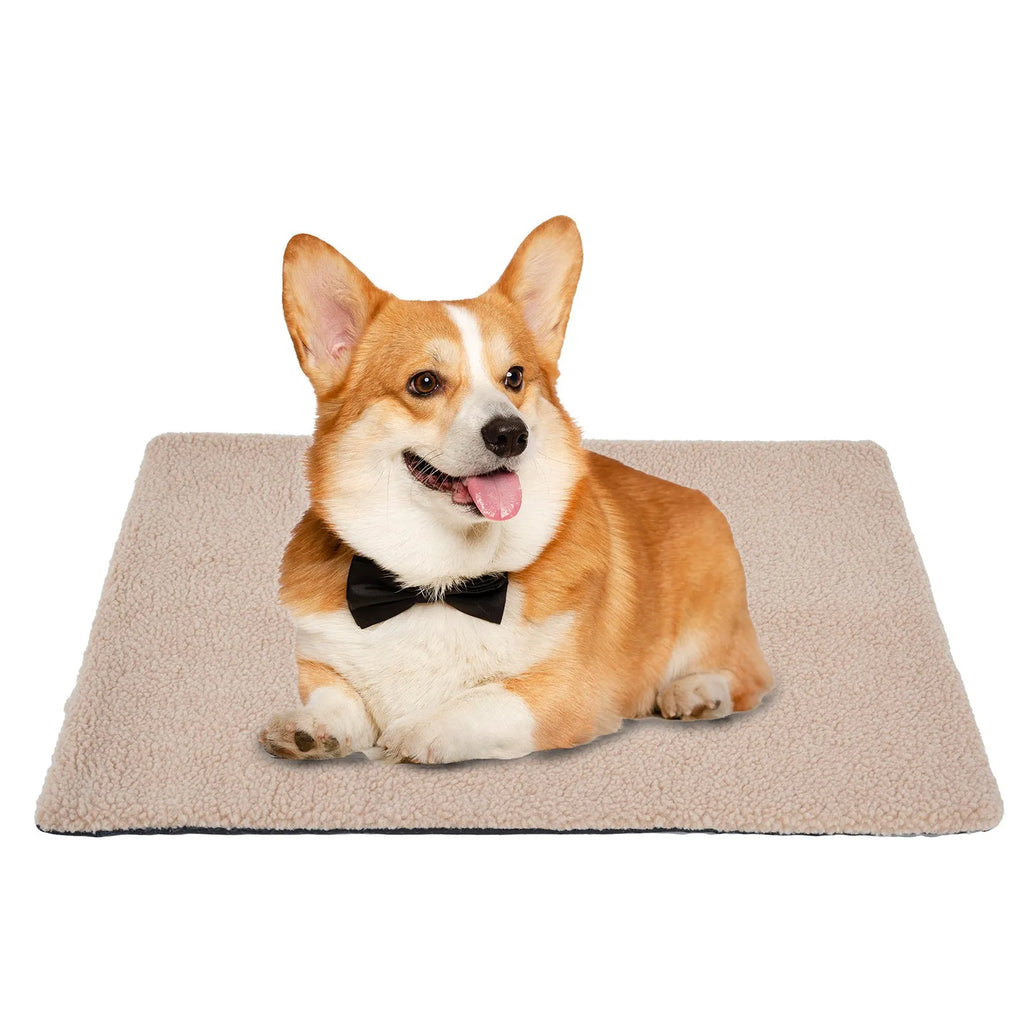 Self-heating plush pet pad for cats in grey colour showing M95x65cm size