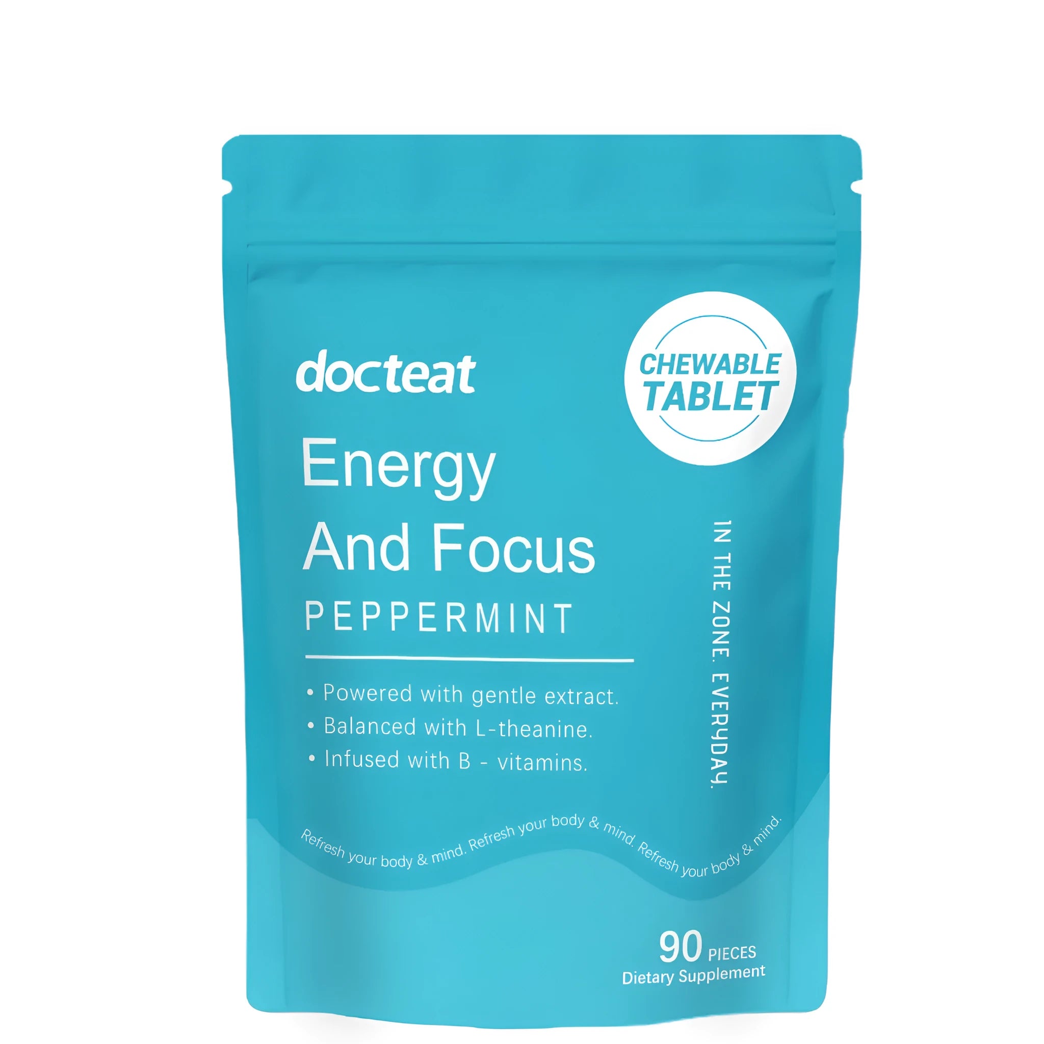 Mint Press Candy compressed sugar tablets in a bag, 90 tablets with vitamins B6, B12 and L-theanine.