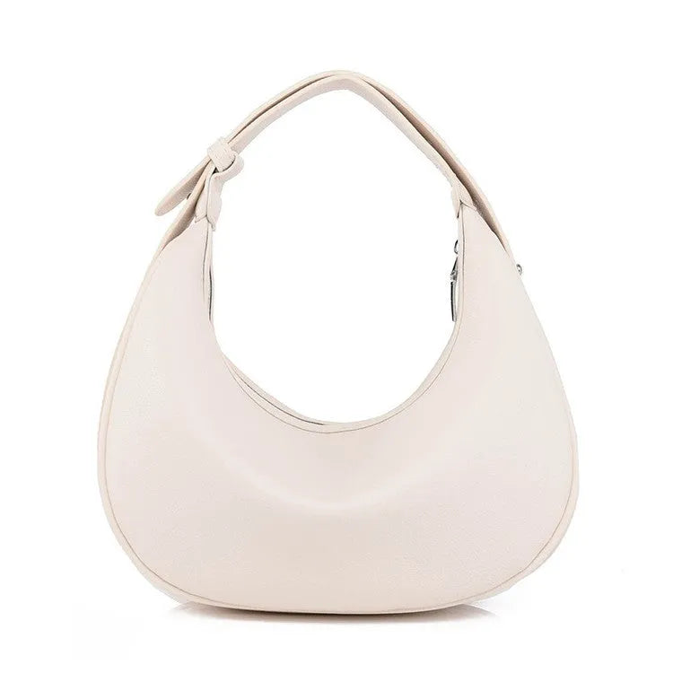 Crescent-shaped PU hobos handbag with sewing line detailing and internal zipper changing bag and mobile phone pocket