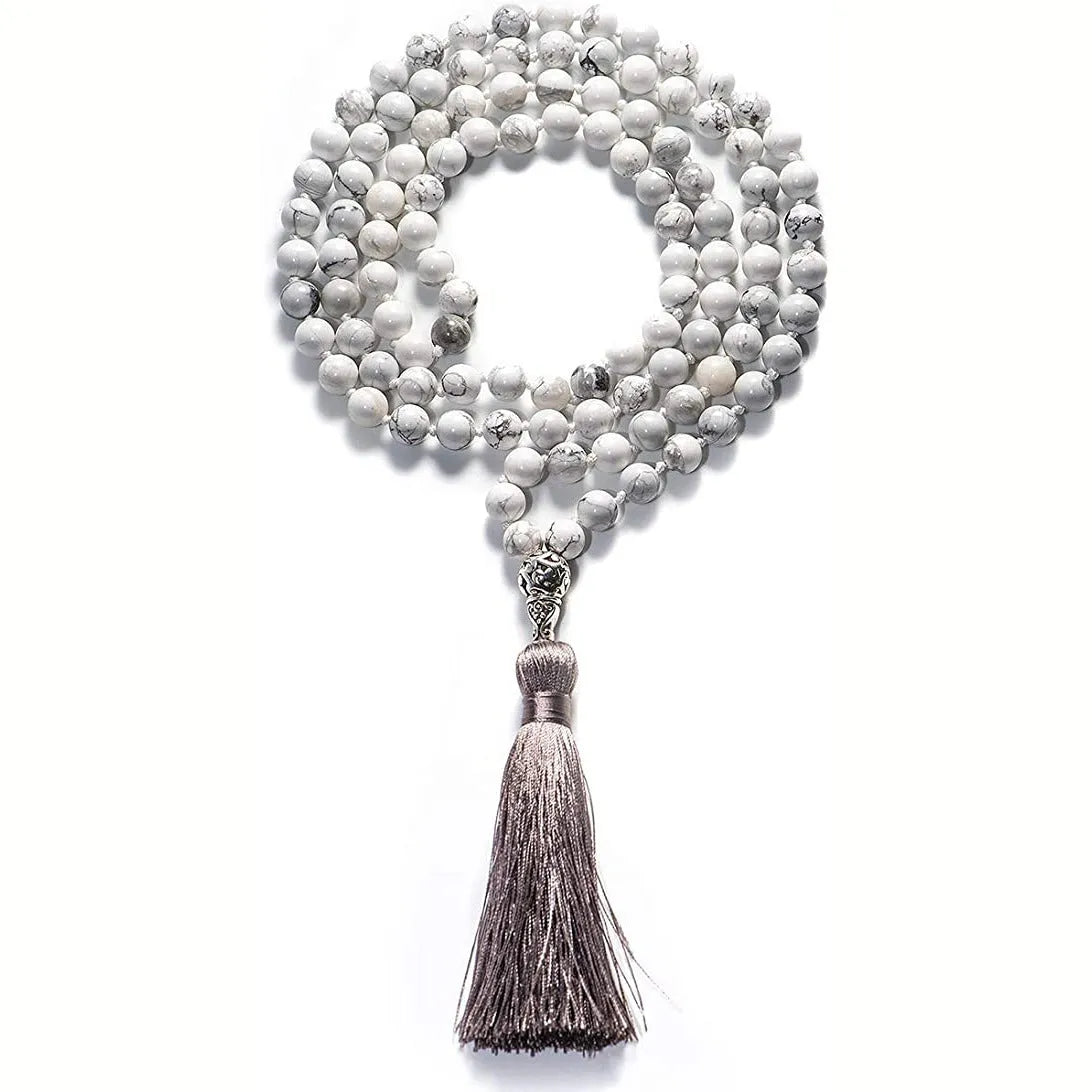 Geometric agate tassel necklace with colourful stone beads on adjustable 95-100cm chain