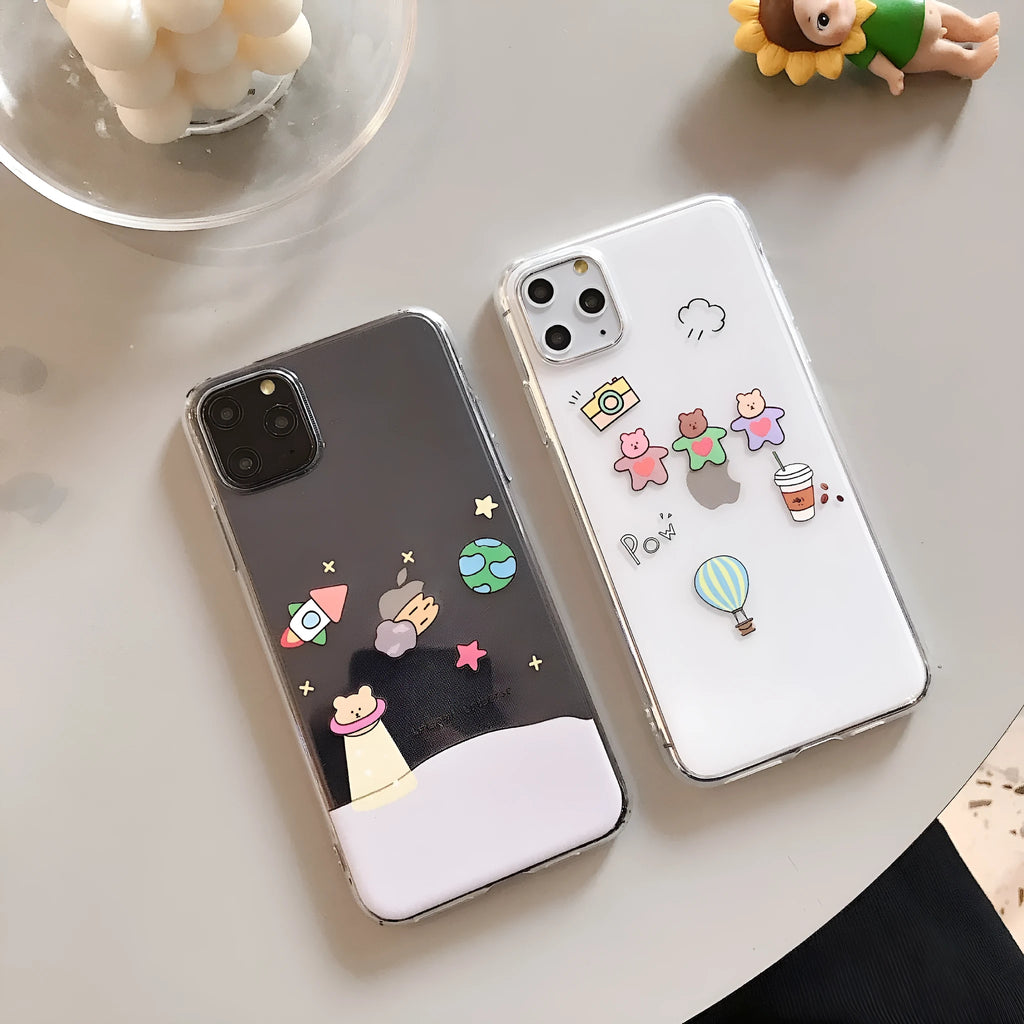 Graffiti bear TPU silicone phone case back cover on iPhone showing Bear A colour design