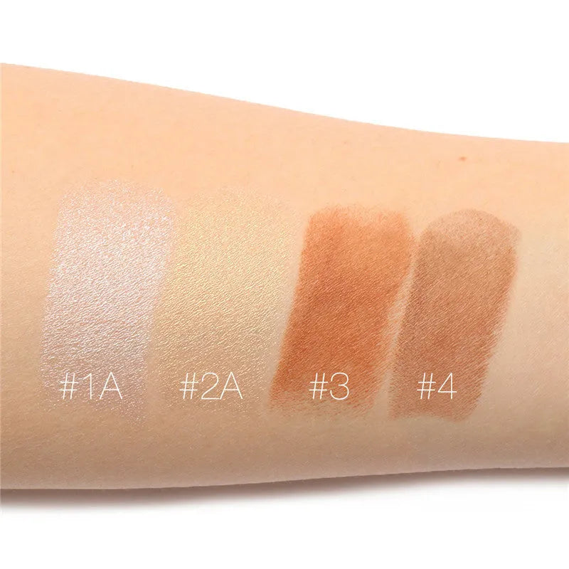 A compact face makeup palette open to show four pressed powder shades for contouring and highlighting.